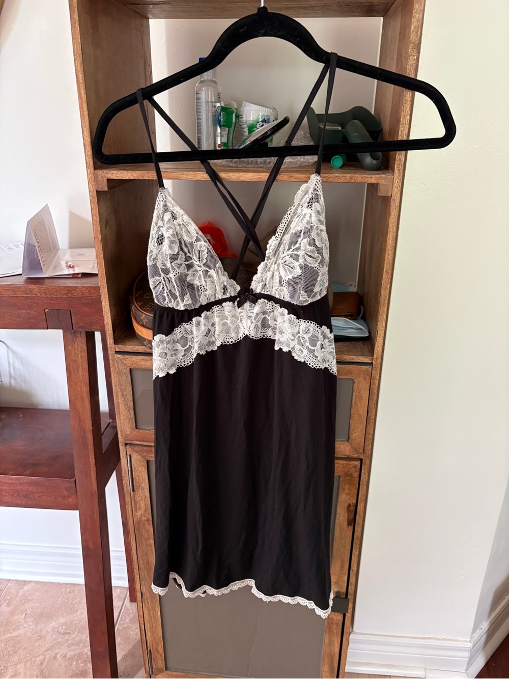 Victoria's Secret Black Chemise with White Lace
